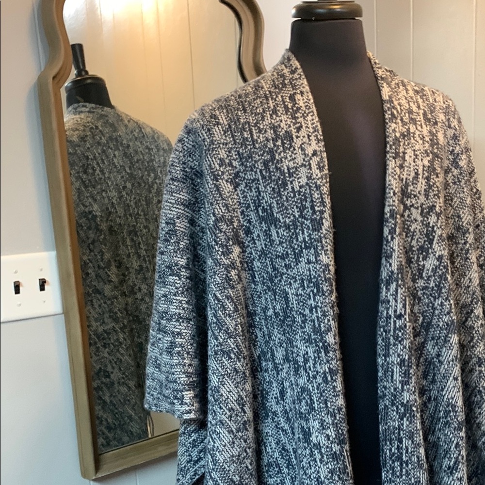 Chico's Navy and White Knit Poncho